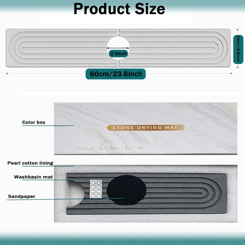 24 in Faucet Mat for Kitchen Sink, Quick Drying Faucet