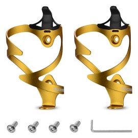 Rockbros Bicycle Drink Holder, Bottle Cage, Road Bike, Bottle Holder, Aluminum Alloy, Lightweight, Durable, Compatible with Plastic Bottles, Tool Bottles (Gold, Set of 2)