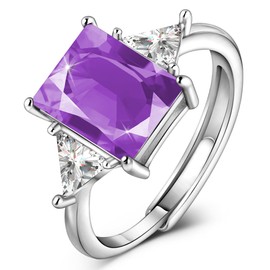 Eastlily 3.5ct Simulated 8*10mm Gemstone Birthstone Adjustable Rings 925 Sterling Silver Plated Emerald Cut Wedding Rings for Women, Promise for Her Engagement Rings, Birthday Jewelry Gifts June-Alexandrite