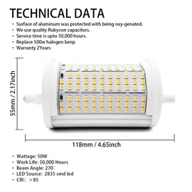 QLEE 50W R7S LED Bulb 118mm 5600LM NO Dimmable Floodlight 3CCT 3 Light Color Changing 3000K/4000K/6000K Replacement for 300W-500W Halogen Bulbs 120v J Type Base Warehouse Garage Lamps