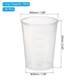 PATIKIL 50ml Messbecher, 50 Stück Polypropylen-Graduierte Messbecher für Laborversuche, Kochen und Backen, Transplantation