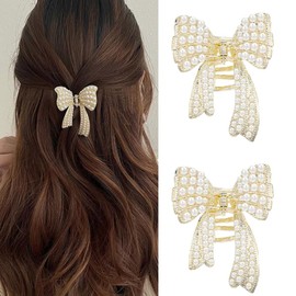 2PCS Gold Butterfly Pearl Hair Claw Clip Non-Slip Bow Metal Hair Clip Cute Hair Catch Barrettes Styling Hair Accessories for Women
