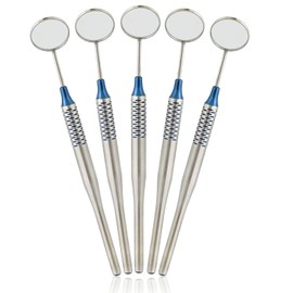 MuskalMed 5 Pcs Dental Mouth Mirror #5 Front Surface Rhodium Coated Mirror With Blue Titanium Mirror Handle Hollow Handle Cone Socket 9.5mm Stainless Steel Dental Mouth Mirror For Dentist Tool DN-2413