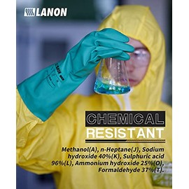 LANON - 3 pares de guantes de nitrilo resistentes a los productos químicos, guantes de goma reutilizables de alta resistencia, protección ácida, álcal