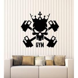 Vinyl Wall Decal Skull King Crown Fitness Kettlebell Bodybuilding Gym Stickers Mural Large Decor (g6813) Black