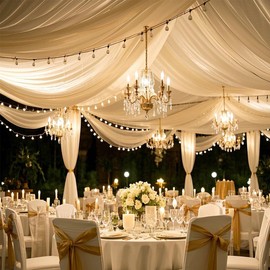 WENSINL Ivory Ceilings Curtain Drapery Draping Fabric for Wedding Arch Draping Fabric Ivory Chiffon Drapes for Party Birthday Bridal Shower Ceremony Stage Prom Drape - 5ft X 20ft, 2 Panels