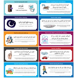 Pilmandu 19 PCS Muslim PVC Removable Family Dua Sticker Decal Wall Mural Islamic Arabic Quotes Letters for Kids Education (English Arabic)