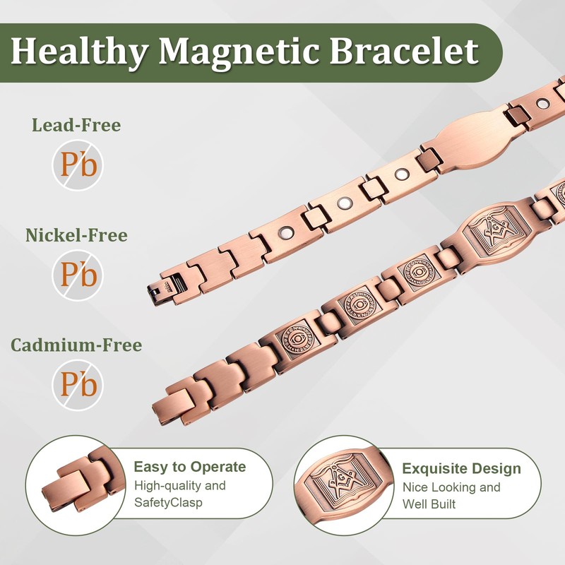 Copper Cross Bracelet for Men, Ultra Strength Magnetic Jewelry, Rice-Ear