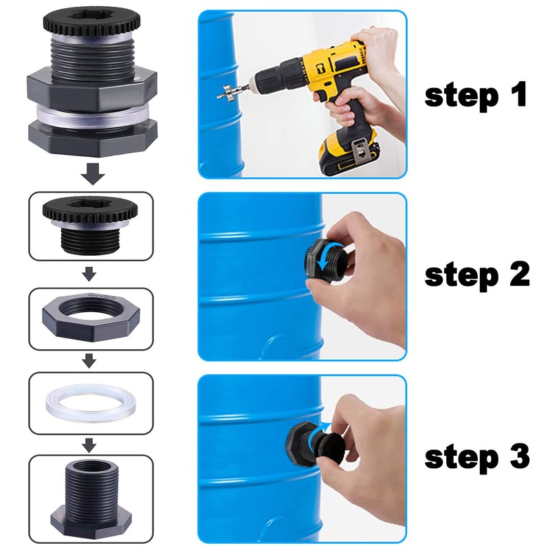 Qitdathn 4 PCS Rain Barrel Bulkhead Fitting kit with Plugs