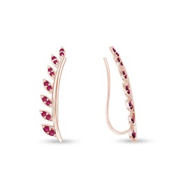 Simulated Ruby Ear Crawler Cuff Earrings 14k Rose Gold Over Sterling Silver Climber Studs Olive Leaf