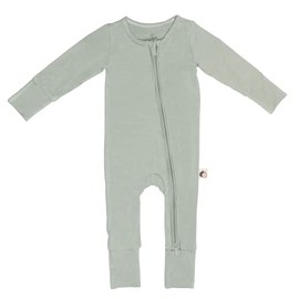 Buttery Silky Stretchy Soft Breathable Bamboo Double Zipper Baby Romper with fold over mittens and foot cuffs (Aqua Grey, 18-24 months)
