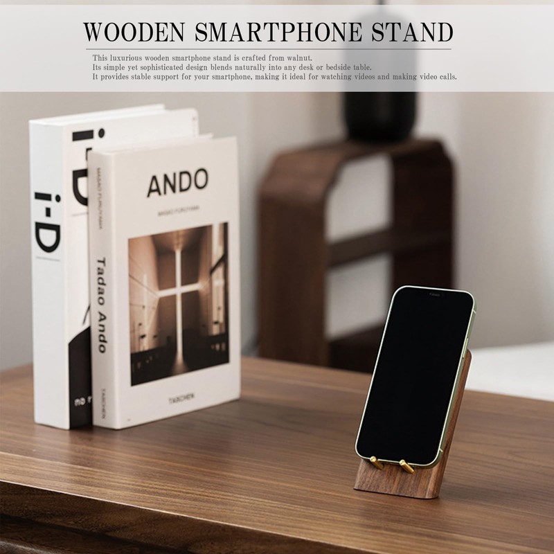 Silver & Style Wooden Smartphone Stand, Tabletop, Walnut, Interior, Stylish,