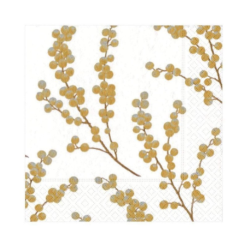 Caspari Berry Branches Paper Luncheon Napkins in White & Gold