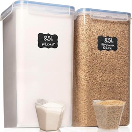 Flour Storage Container 2 PC [8.5L / 287 Oz] Extra Large Food Storage Containers with Lids - Airtight, Leak Proof, BPA-Free Plastic Flour Sugar Storage Containers - Bulk Storage for Kitchen & Pantry