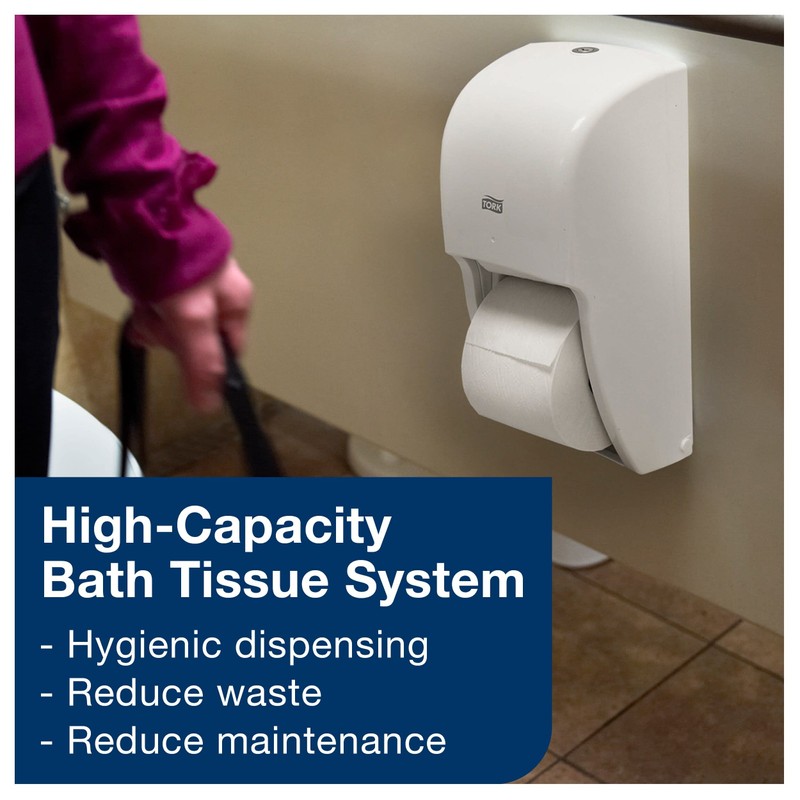 Tork Twin Toilet Paper Roll Dispenser White T26, High Capacity,