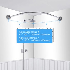Corner Shower Curtain Rod, Size 60"x60", Stainless Steel SUS304, Silver Color, L Shaped Shower Curtain Rod, No Drill