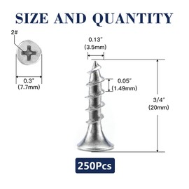 #6 x 3/4" Drywall Screws 250Pcs Carbon Steel Flat Head Fast Self Tapping Wood Screws by SG TZH