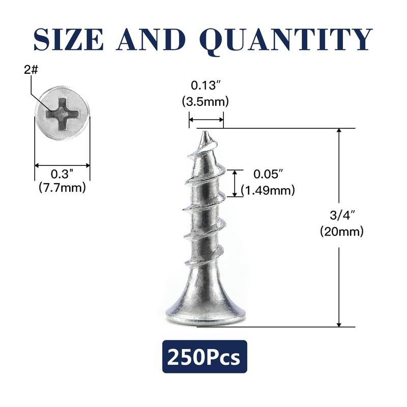 #6 x 3/4" Drywall Screws 250Pcs Carbon Steel Flat Head