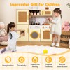 Costzon Kids Kitchen Playset, Wooden Play Kitchen w/Rattan Door, Realistic
