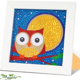 YUNISS Diamond Painting Children, 5D DIY Diamond Painting Set with Wooden Frame, Adult Diamond Painting, Animal Picture, Decorative Painting (Owl)