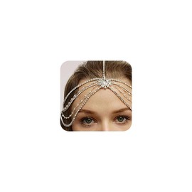 Missgrace Silver Women Wedding Headband Rhinestone Head Chain Bridal Headpieces Bridal Forehead Chain Wedding Hair Accessories for Women, Large, alloy, No Gemstone