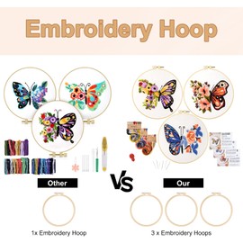 Anidaroel 3 Sets Butterfly Embroidery Kit for Beginners Adults, Stamped Cross Stitch Kits for Beginners Include Embroidery Fabric Embroidery Hoop Threads and Needles