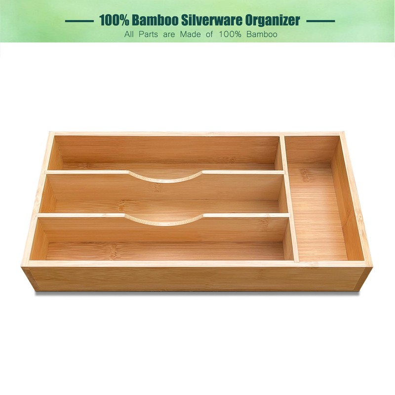 guiogc Bamboo Kitchen Drawer Silverware Organizer, 7 Inch Silverware Utensils