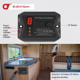Leakbee RV Propane Gas Detector, Digital Propane/LP Gas Alarm-12V DC for Motorhome Travel Trailer, Motor Coach, Truck Camper, (R501 Black)