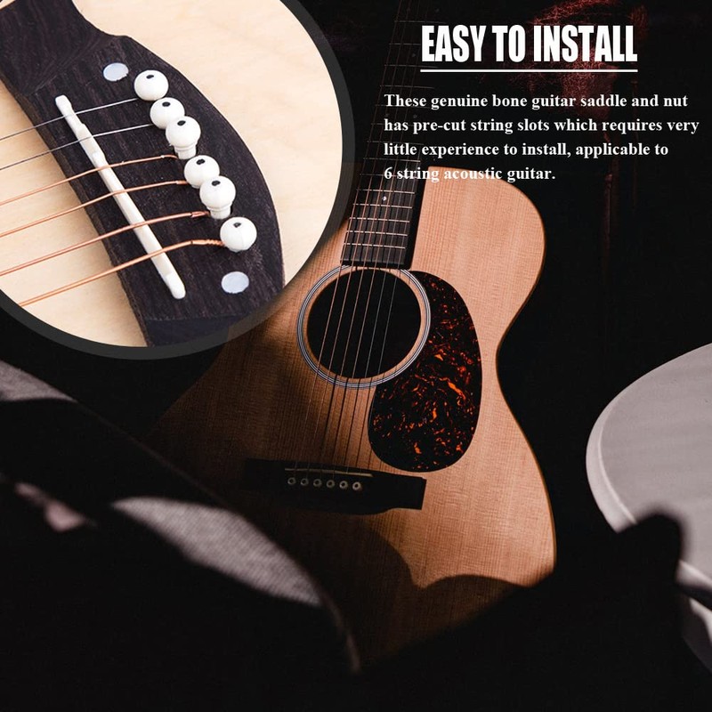 6 String Acoustic Guitar Bone Bridge Saddle and Nut Real