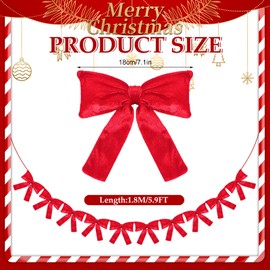 VitalCozy 5.9 ft Christmas Velvet Bow Garland Pre-assembled Red Bow Garland Banner with 10 Pcs 7.1 Inches Velvet Bows Reusable Vintage for Holiday Xmas Home Mantel Wall Decor