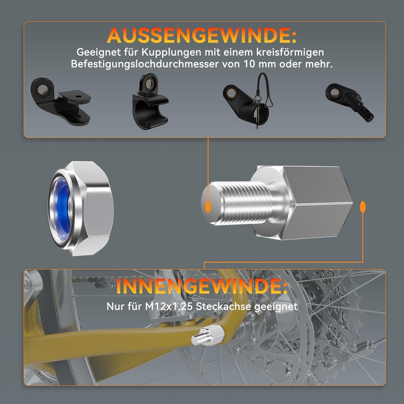 NICEDACK Bicycle Axle Adapter for M12 x 1.25 Full Axle,