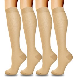 Calcetas de Compresión Mujer, 4 Pares de Medias de Compresión Largos 15-20 mmH, Calcetines Elásticas de Compresión Varices para Enfermeras, Deportivas Ejercicio, Embarazos, Correr, Viajes, Vuelo (S-M)