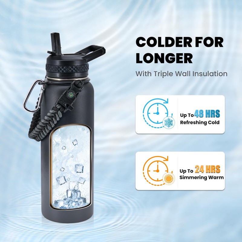 RAYMYLO Insulated Water Bottle 40 oz, Triple Wall Vacuum Stainless