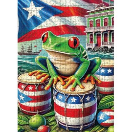 Wooden Puzzles American Flag Frog Puerto Rico Jigsaw Puzzles Educational Puzzles Gift,Unique Present for Home Decor Family Children and Adults 1000 PCS