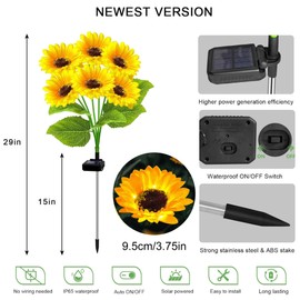 YJFWAL 2 Pack with 12 Solar Sunflower Lights Outdoor Decorative Lights for Garden Gift for Mom and Friends, IP65 Waterproof Sunflower Garden Stake Lights for Yard Patio Lawn Pathway