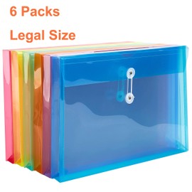 FANWU Plastic Legal Size Envelopes with String Tie Closure, 1-1/4" Expansion, Side Load, Clear File Folders Poly Project Paper Documents Organizer for Office School Home (Assorted Colors - 6 P)