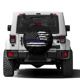 Delerain Spare Tire Cover with Backup Camera Hole Blue Line Flag White Wheel Covers Waterproof Dust-Proof UV Sun Universal Fit for Jeep Trailer RV SUV Truck (17 Inch for Diameter 31"-33")