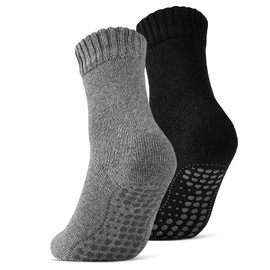2 | 4 | 6 Pairs of ABS Socks Men Women Non-Slip Socks with Wool, 2 Pairs | Black/Anthracite