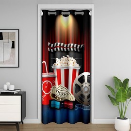 Tasty Food Cute Popcorn Cola Blackout Curtain Closet Decor,Retro Film Cinema Theater Door Curtain,Movie Theme Door Drape for Boys Girls Women Men (1 Panel,42" W X 80" L)
