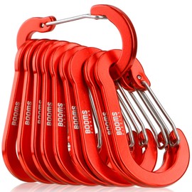 Booms Fishing CC5 Multi-Use Carabiner Clips, 10 Pack 2.7" Small Caribeener Clips, Mini Keychain Caribeaner Clip, Aluminum D Ring Carabiners, Red