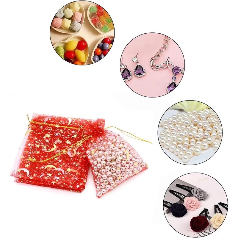 Hsthe Sea 100 Pack Christmas Organza Bags Moon Stars Organza