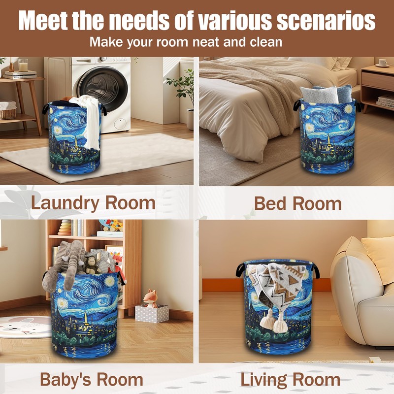 Starry Night Laundry Basket,Waterproof Foldable Laundry Hamper,Dirty Clothes Basket, Linen