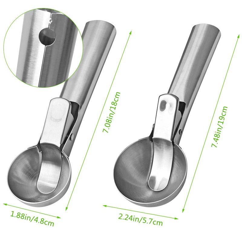 2 Pcs Stainless Steel Ice Cream Scoop, Heavy Duty Ice