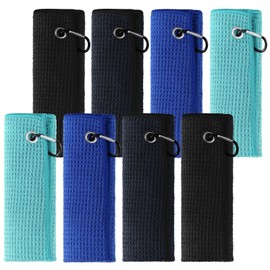 Hahafelt 8 Pcs Golf Towels 16" x 16" Microfiber Fabric Golf Cleaning Towel with Clip Waffle Pattern Sports Accessories for Men for Bags Fitness Hiking to Quickly Remove Sand, Mud, Dirt and Sweat