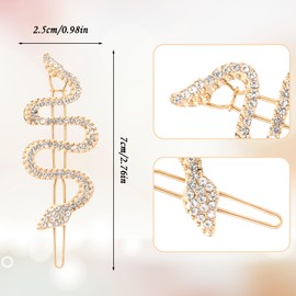 Xinjoduz 4 PCS Alloy Snake Hair Pins, Gold Silver Snake Hair Clip Sparkly Rhinestones Hair Clips Vintage Crystal Hair Barrettes Metal Snake Hair Jewelry Accessories Headdress for Women Girls