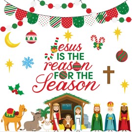 Containlol Christmas Bulletin Board Set Nativity Christian Christmas Large Elk Light Bulbs Classroom Decorations Xmas Cutouts for Winter Holiday School Wall Decor(Jesus is The Reason for The Season)