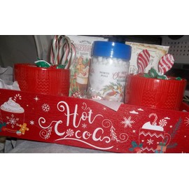 Hot Cocoa Box Gift Basket Mugs Peppermint Spoons Marshmallows Candy Canes Strawb