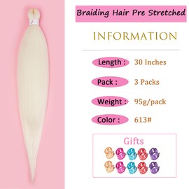 Blonde Braiding Hair Pre stretched 30 Inch 3 Packs 613# Pre stretched Braiding Hair Yaki Texture Synthetic Hair Extension Itch Free Hot Water Setting(30", 613#,3Packs)