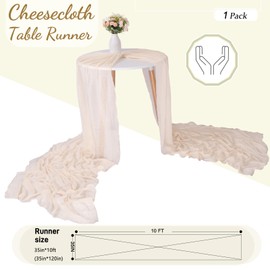 SAJOO - Camino de mesa de gasa de 10 pies, color crema