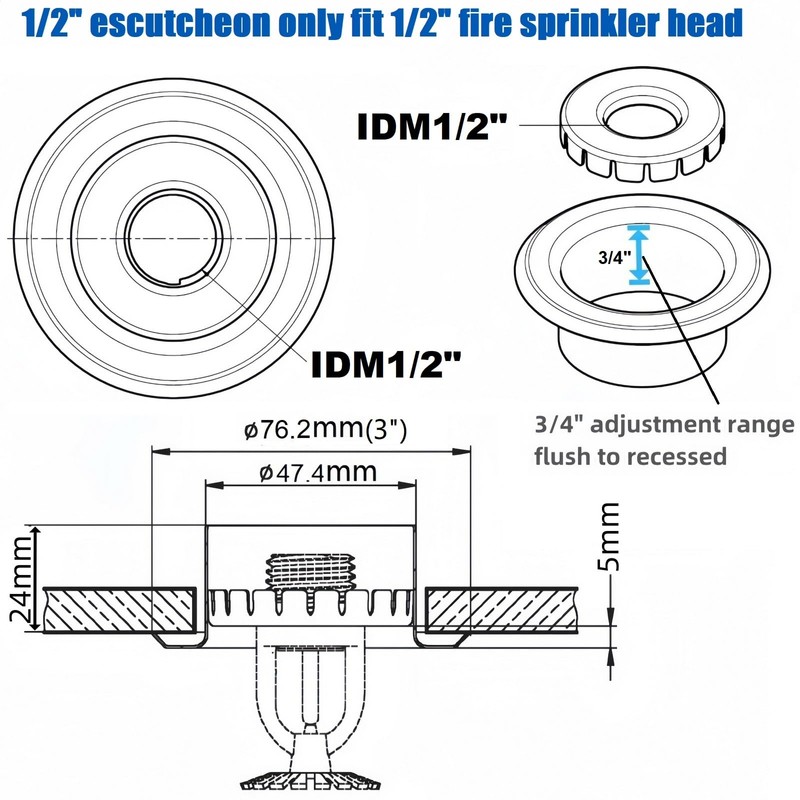 Happy Tree (12 Pack) 1/2" IPS Fire Sprinkler Head Escutcheon
